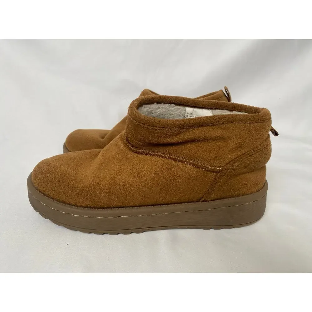White Mountain Girls Low Boots Suede Fur lined Tan Size 12